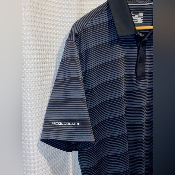 2/49$ Men’s Under Armour cold black striped black and gray polo size Large - Picture 3 of 8